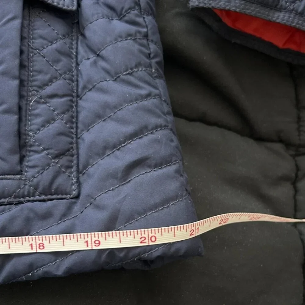 Tommy Hilfiger Women’s Quilted Barn Jacket Blue Hooded Zip Snap Coat Medium M